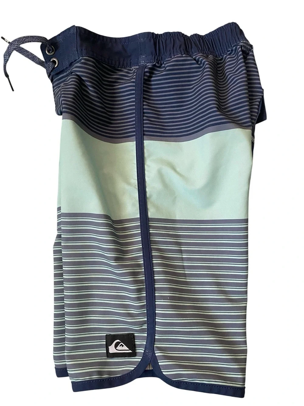 Quiksilver Boys' Navy and Light Aqua Striped Swim Trunks